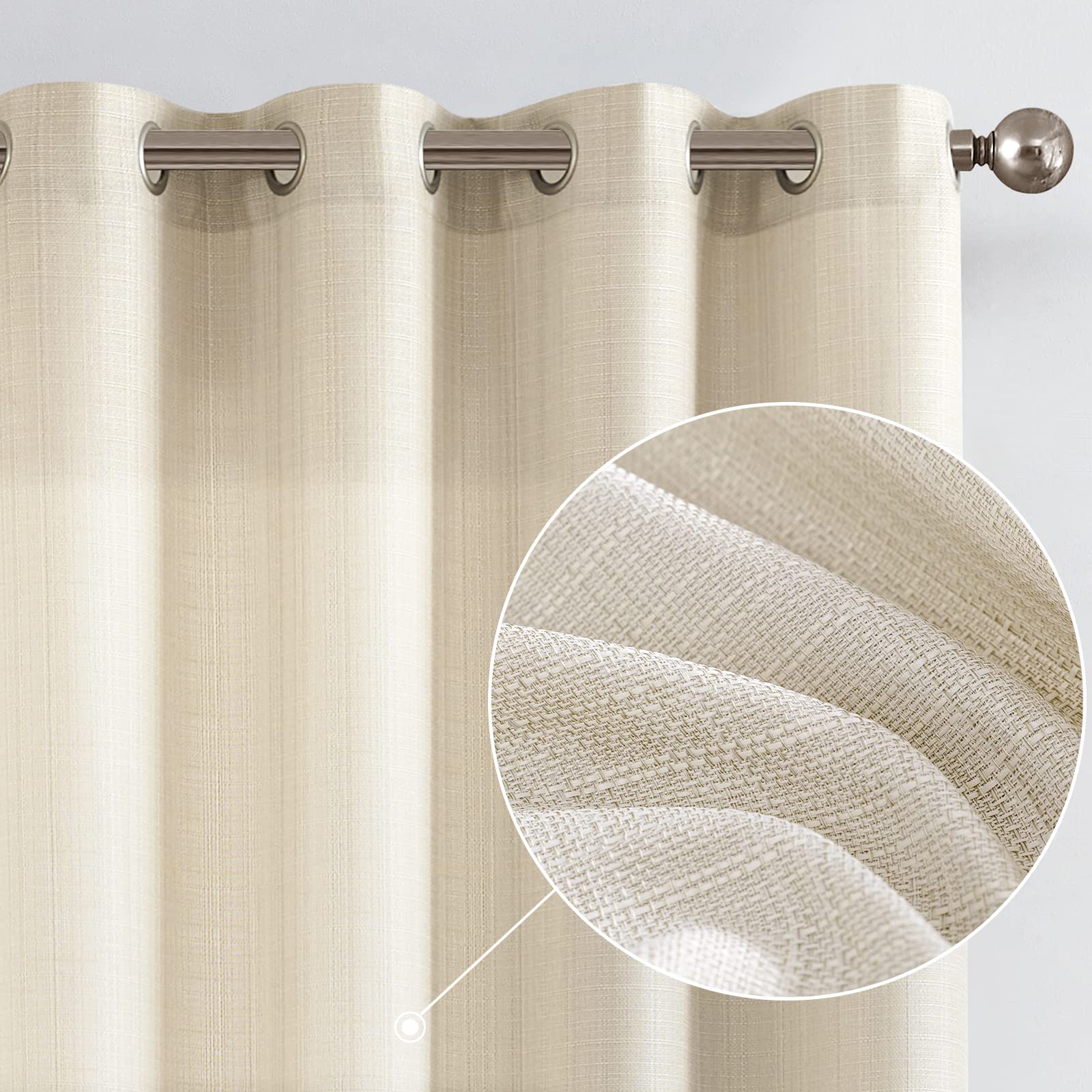 Jinchan Curtains Linen Textured Casual Weave Curtains For Living Room Beige 90 Inches Long 2 Panels Curtains Grommet Top Light Filtering Window Drapes Panels For Bedroom Curtains Heathered Beige